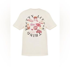 PRETTYLITTLETHING Ecru Dessert Print Oversized T Shirt SIZE SMALL *NEW*